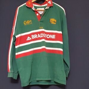 Cotton Traders Green Shirt with Red Collar